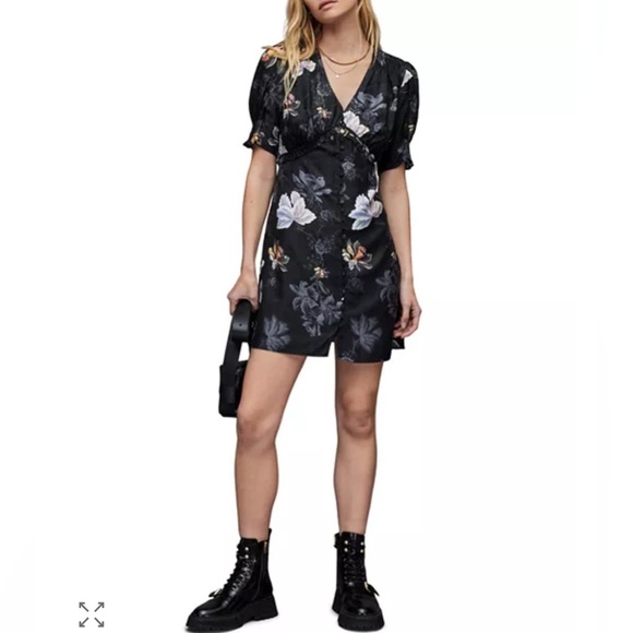 All Saints Black Floral Midi Dress - Picture 1 of 15